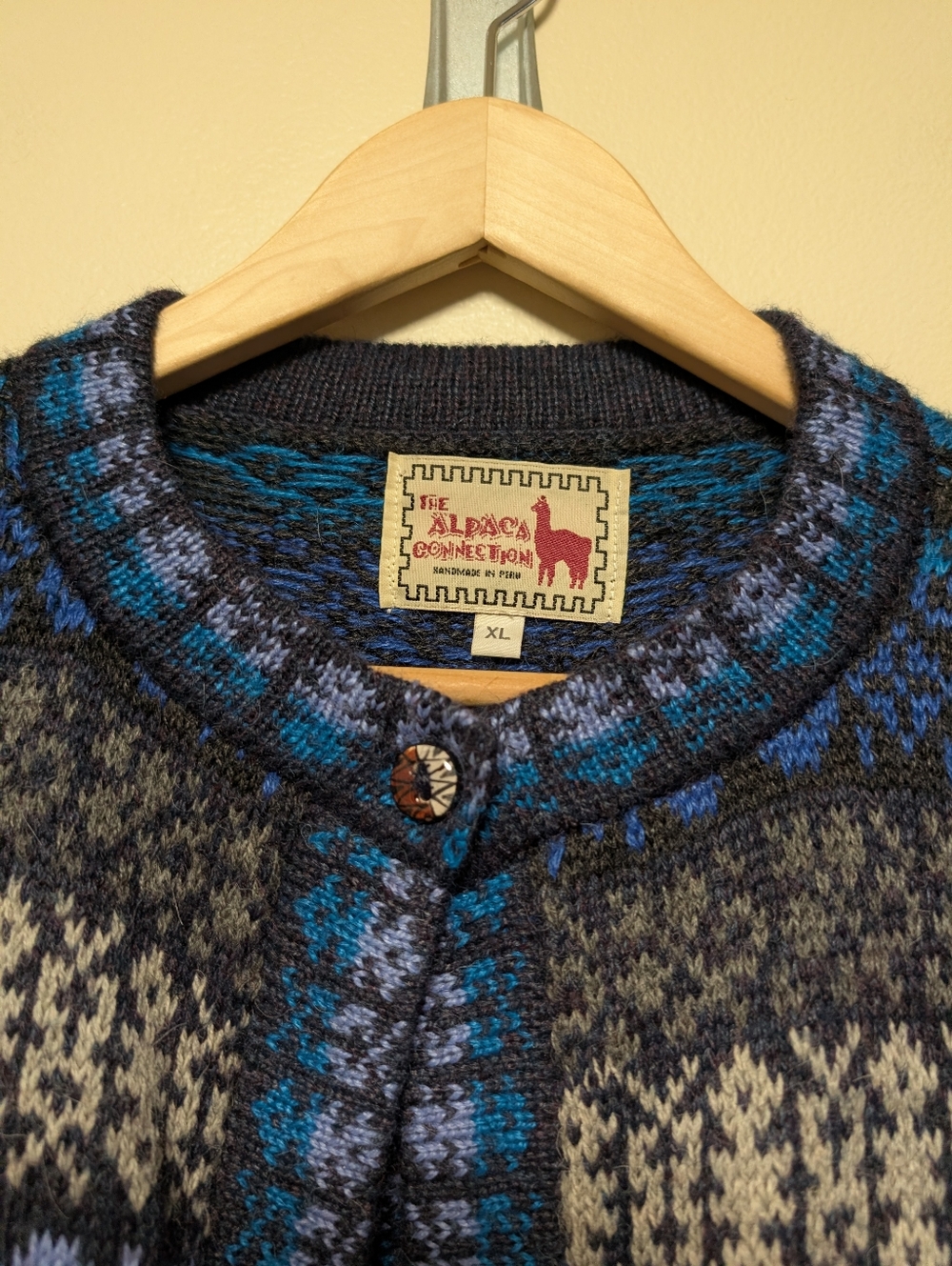 Alpaca Connection 100% Alpaca Cardigan Blue Fair Isle XL - Picture 10 of 11